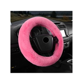 MUQIDA Fluffy Car Steering Wheel Cover, 15 Inch Soft Warm Plush Anti-Slip Furry Wheel Protector, Universal Fuzzy Comfortable Steering Wheel Covers for Winter, Car Accessories (Pink)