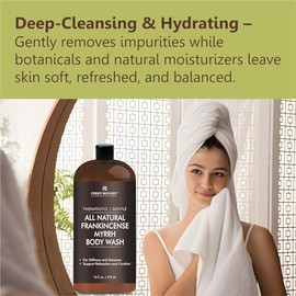 First Botany, ALL Natural Body Wash - Fights Body Odor, Athlete's Foot, Jock Itch, Nail Issues, Dandruff, Acne, Eczema, Shower Gel for Women & Men, Skin Cleanser -16 fl oz (Frankincense Myrrh)