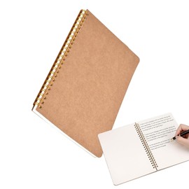 A5 Kraft Notebook - 50 Sheet/100 Page Writing Journal with Gold Metal Coil | Bend-Resistant Rounded Corners for Office, Student Notes & Sketching(Blank)