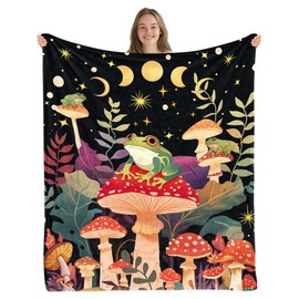 Wazzio Frog Blanket Gifts for Women Men, Mushroom Throw Blanket, Frog Theme Gifts for Frog Lovers, Frog Decor Birthday Gifts Ideas on Sofa Couch, 50" X 60"