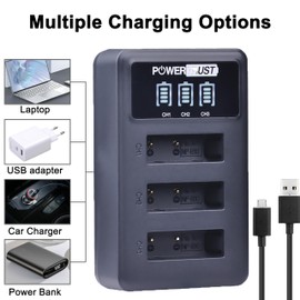 PowerTrust NP-BX1 3 Pack Battery and LED 3 Port USB Charger for Sony CyberShot DSC-RX100 V, DSC-RX100, DSC-WX500, HX300, WX300, H400, HX300, HX50V, HX90V, WX300, WX350, Digital Camera