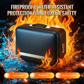 DEEGO Fireproof Document Box Hard Case, Waterproof Fire Proof Safe for Home Documents with Removable Accordian File Folder, Fireproof Lock Box Protect Laptop, Certificates, Passport, Cards for Office