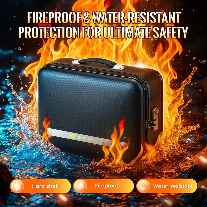 DEEGO Fireproof Document Box Hard Case, Waterproof Fire Proof Safe