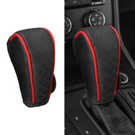 Tioollev Leather Gear Shift Cover,Durable Shift Knob Cover for Shift Lever Protection,Universal Car Gear Shift Cover Car Decorative Accessory Suitable for Cars,Trucks,SUVs (Black/Red)