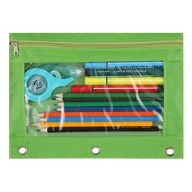 Wodison 3-Ring Pen Pencil Pouch with Clear Window Stationery Bag Binder Case Classroom Organizers Green