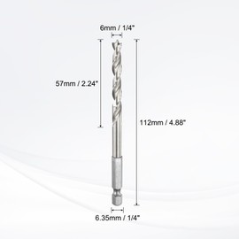 HARFINGTON 2pcs Brad Point Drill Bits 6mm(1/4) Dia 1/4" Hex Shank Drill Metric Brad Point 2.24 Drilling Depth Spiral Twist Drill Bits for Carpenter Woodworking Plastic Rubber, Silver