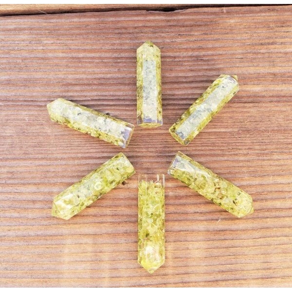 PERIDOT ORGONE SINGLE TERMINATED GEMSTONE CRYSTAL PENCIL POINT (ONE)