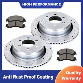 AutopartsPConline Rear Drilled Rotors and Brake Pads for 2004 2005-2008 Ford F-150 Lincoln Mark LT