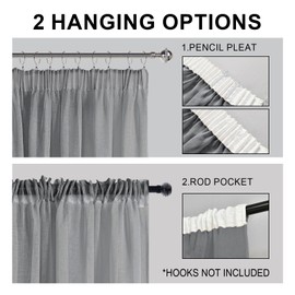 DWCN Sheer Grey Curtains with Tiebacks Transparent Curtains for Windows Pencil Pleat 2 Panels, Grey, W55 x L69 Inch