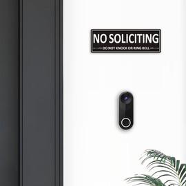 i-CowFun (2 Pack) Metal Self-Adhesive No Soliciting Sign for Front Door, 7.5" x 2.5" Heavy-duty No Soliciting Sign for House, Do Not Knock or Ring Bell, Aluminum No Solicitation Signs for Business Home, No solicitors Signs for Office Gate Window (BLACK)