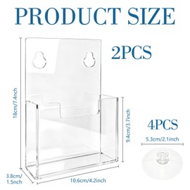 2 Pcs Clear Acrylic Brochure Holder with Suction Cups,Wall Mount Window Flyer Display Rack,Pamphlet Organizer for Trifold Booklet,Menu,Sticker,Ideal for Marketing,Office,Retail Store