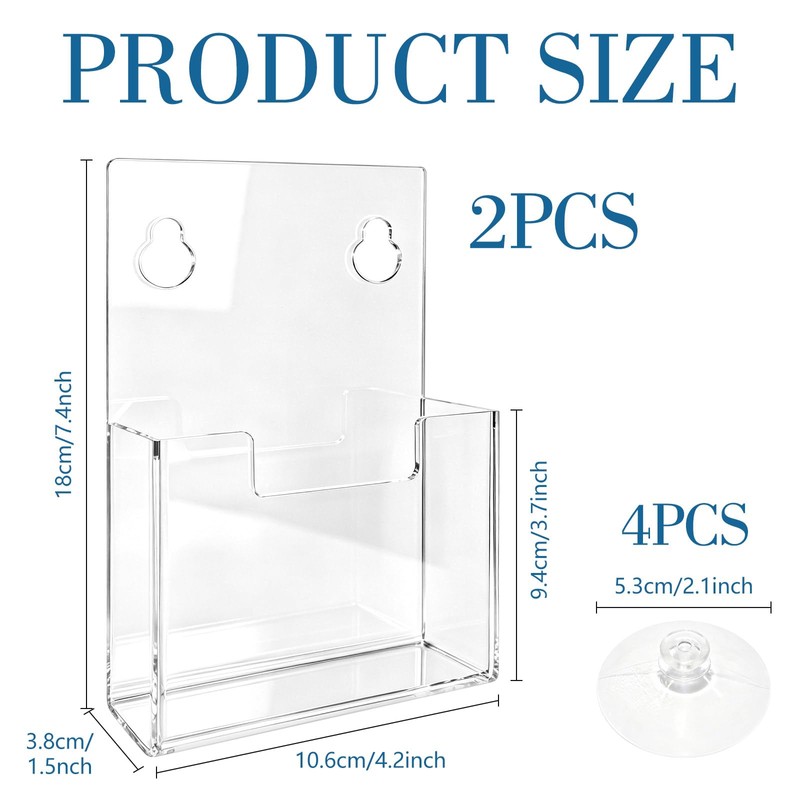 2 Pcs Clear Acrylic Brochure Holder with Suction Cups,Wall Mount