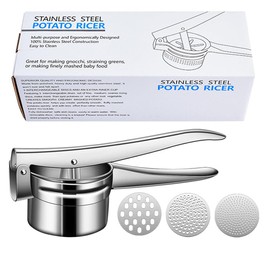 Potato Ricer 15oz, Heavy Duty Stainless Steel Potato Masher and Ricer for Mashed Potatoes,with 3 Interchangeable Discs, Potato Press Kitchen Tool for Mashed