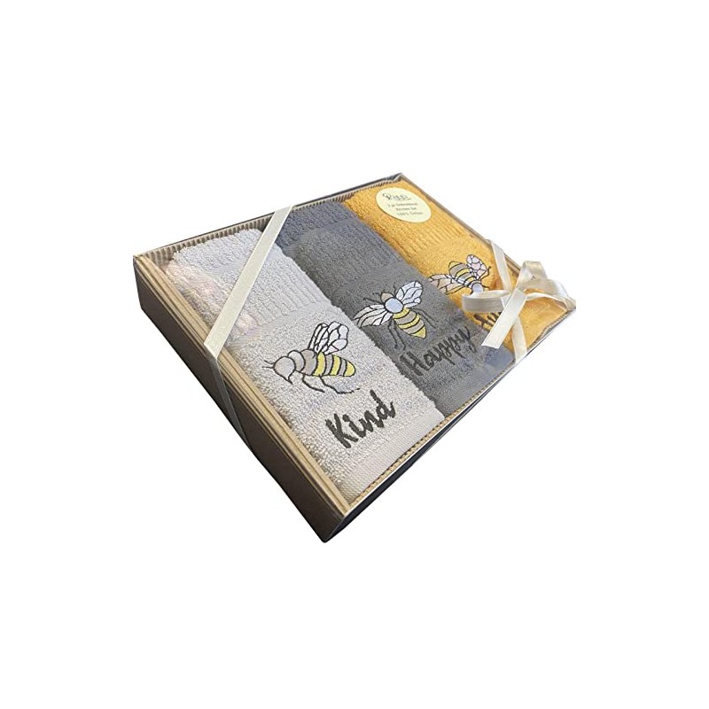 Riggs Three Pack Bee Kitchen Tea Towels Silver Grey, Charcoal