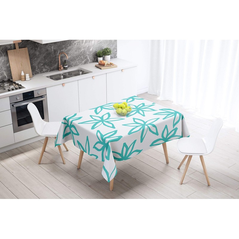 Bonamaison Kitchen Decoration Tablecloth Turquoise White 140 x 140 cm
