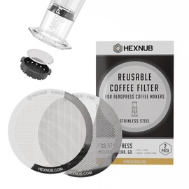 HEXNUB - Reusable Metal Filters for AeroPress Coffee Maker, Stainless Steel Filter Fits AeroPress Original & Go Coffee Press, Fuller Bodied Coffee Than Paper Filters - SILVER 2 PACK