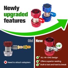 Rogvoc R134a Quick Coupler Adapter, Adjustable R134a Adapters Quick Connectors for Car AC System Recharging, HP and LP 1/4 inch SAE Connectors High and Low Pressure Set of 2