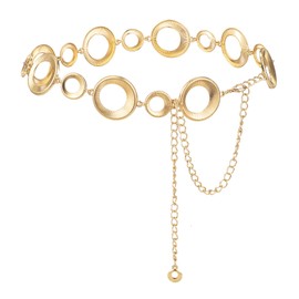 ILuvatar Women's Wide Metal Chain Dress Belt with Big Circle Gold Decor, hollowed-out Fusing Vintage Punk and Western Cowgirl Styles Belt