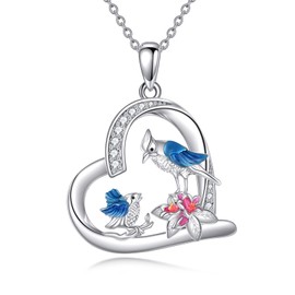 YAFEINI Bird Necklace for Women Sterling Silver Blue Jay Pendant Necklaces Our Love Never Dies Blue Bird Jewellery for Mom Bird Lover Gifts (Blue Jay Necklace)
