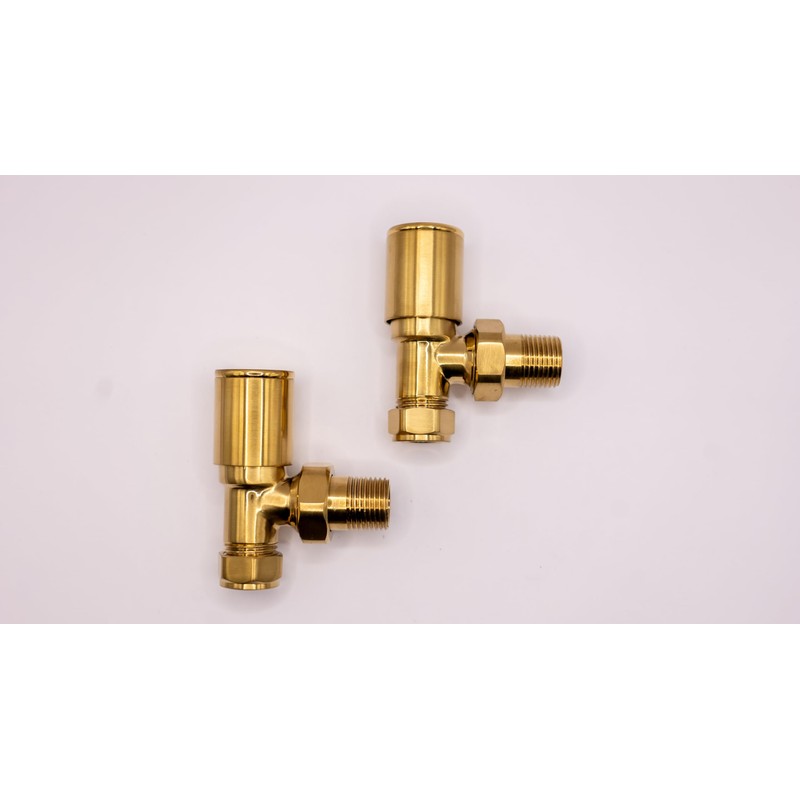 Round Brushed Gold Valve Set - Heated Towel Rail/Radiator Block