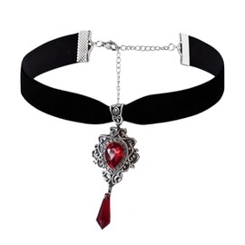 GYRMMUE Vintage Gothic Velvet Pendant Necklace,Red Black Crystal Glass Choker Punk Cameo Necklaces Goth Victorian Mystic Witch Jewelry for Women, Large, Acrylic Glass, No Gemstone