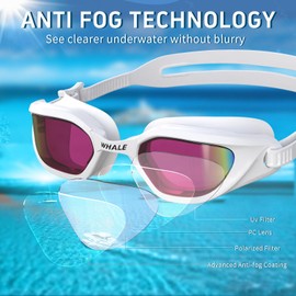 Whale Adult Swimming Goggles With Swimming Cap Comfortable Anti-fog Anti-Glare UV Swimming Goggles Cap Set Suitable for Adults Men and Women(White)
