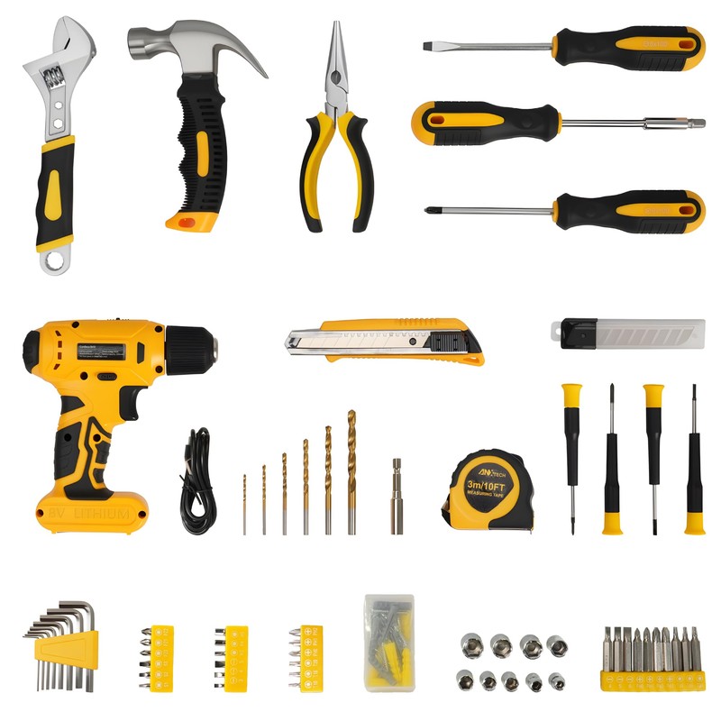 Drill Set, Tool Kit with 8V Power Cordless Drill, Household
