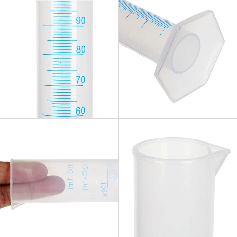 LOLYSIC 10 Pack 100ml Plastic Measuring Cylinders Durable Laboratory Test