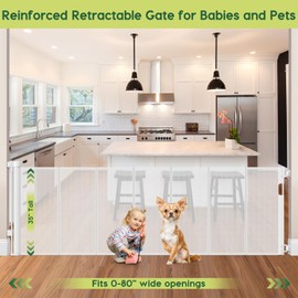 Reinforced 80 Inch Extra Wide Retractable Baby Gate with Reinforcement Strip Tall Retractable Dog Gate Mesh Outdoor Baby Gate for Decks Retractable Pet Gate Extra Long Baby Gate Extra Large Baby Gate