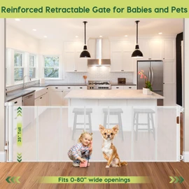 Reinforced 80 Inch Extra Wide Retractable Baby Gate with Reinforcement Strip Tall Retractable Dog Gate Mesh Outdoor Baby Gate for Decks Retractable Pet Gate Extra Long Baby Gate Extra Large Baby Gate