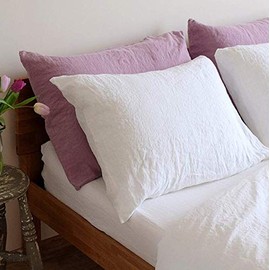 Linen & Cotton Pillowcase ALICIA, 100% Stonewashed Linen - 50 x 70cm (White)