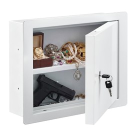 Zonon In-Wall Safe with Key Lock, Small In-Wall Hidden Safe Galvanized Steel Box Lockable Wall Compartment Secure for Money Jewelry at Business or Home 15.7-inch Width(White,15.7 x 12 x 4 Inch)