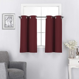 Rooney 2 Panels Blackout Short Curtains for Small Window Tiers 24 inch Long Grommet Small Curtain Drapes Half Window Curtains for Kitchen (Burgundy, 27'' W x 24'' L)