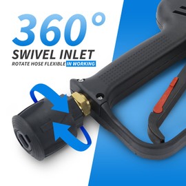 Xynovia 4000PSI High Pressure Washer Gun(M22 14MM), Stubby Swivel Car Wash Gun with Quick Release, Compatible for Nilfisk/Bosh, Includes 5 Nozzle Tips and 1/4" Quick Connector