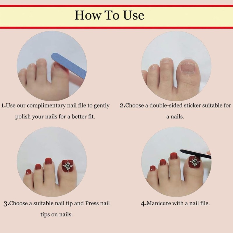 Press on Toenails French Tip Fake Toe Nails Short Square