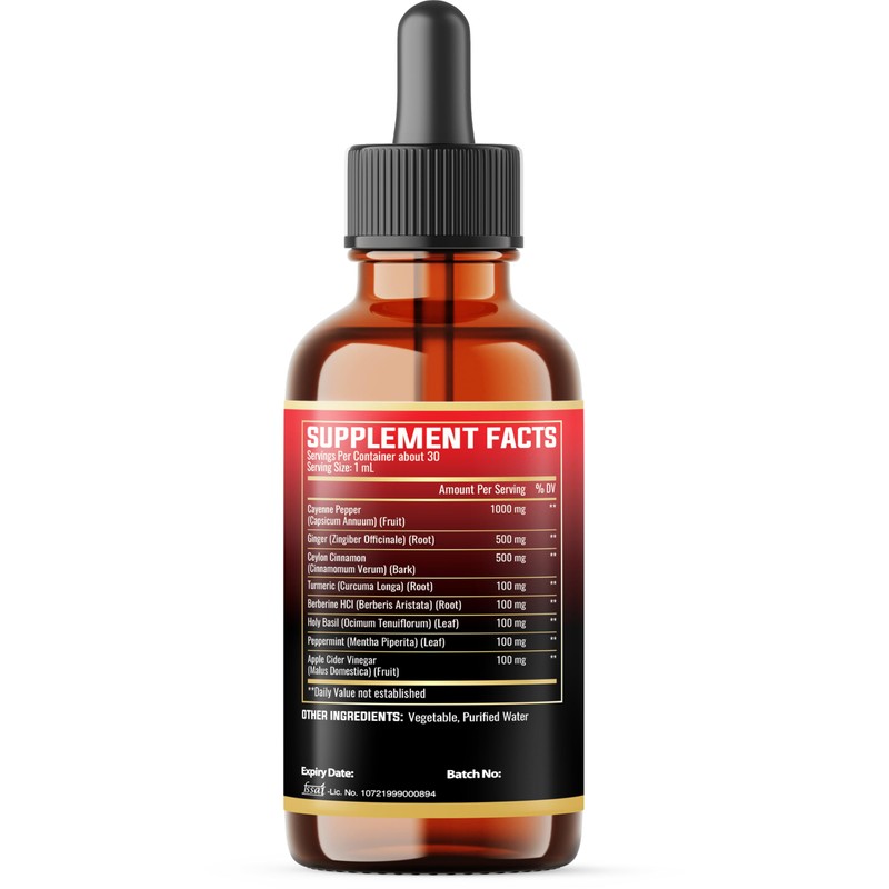 MILIVOL 8in1 Cayenne Pepper Liquid Drops with Ginger, Ceylon Cinnamon,