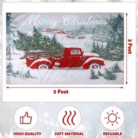 Tudomro Merry Christmas Garden Flag 3 x 5 ft Red Truck Double Sided Christmas Flag Xmas House Yard Flag Farmhouse Rustic Winter Pickup Seasonal Flag with Grommets for Outdoor Home Wall Holiday Decor