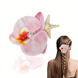 Pink Orchid Hair Clip for Women Girls Hawaiian Flower Clip for Sister Bestie Birthday Gifts for Girlfriend Friend Flower Starfish Hair Accessory for Beach Wedding Barrettes With Pearl