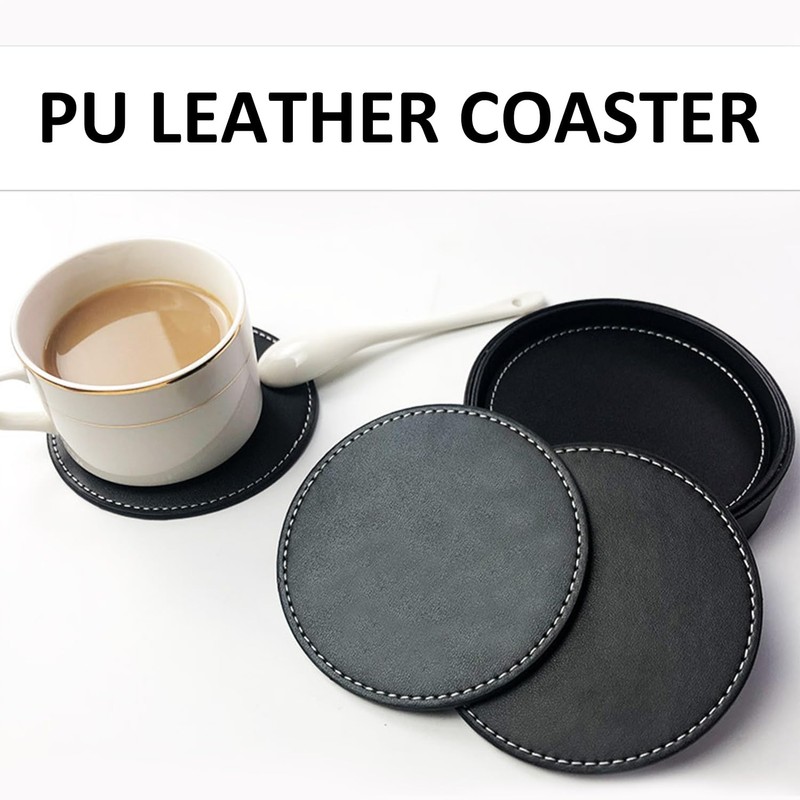 10 Pieces Black Coasters, Thermal Insulation Coasters, Pu Leather Coasters,