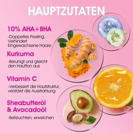 Peeling FüR Die Bikinizone Mit 10% Aha+Bha Und Kurkuma, Gegen Eingewachsene Haare Und Rasierpickel, FüR Die Bikinizone Und Die Achseln, Peeling-KöRperpeeling, 220g