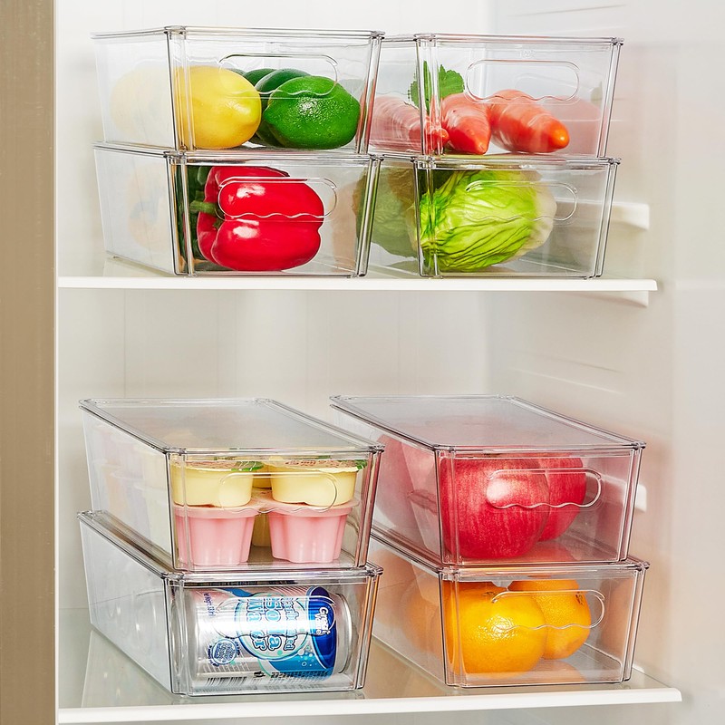 Vtopmart 4pcs Clear Organizers and Storage Bins with Lids, Stackable