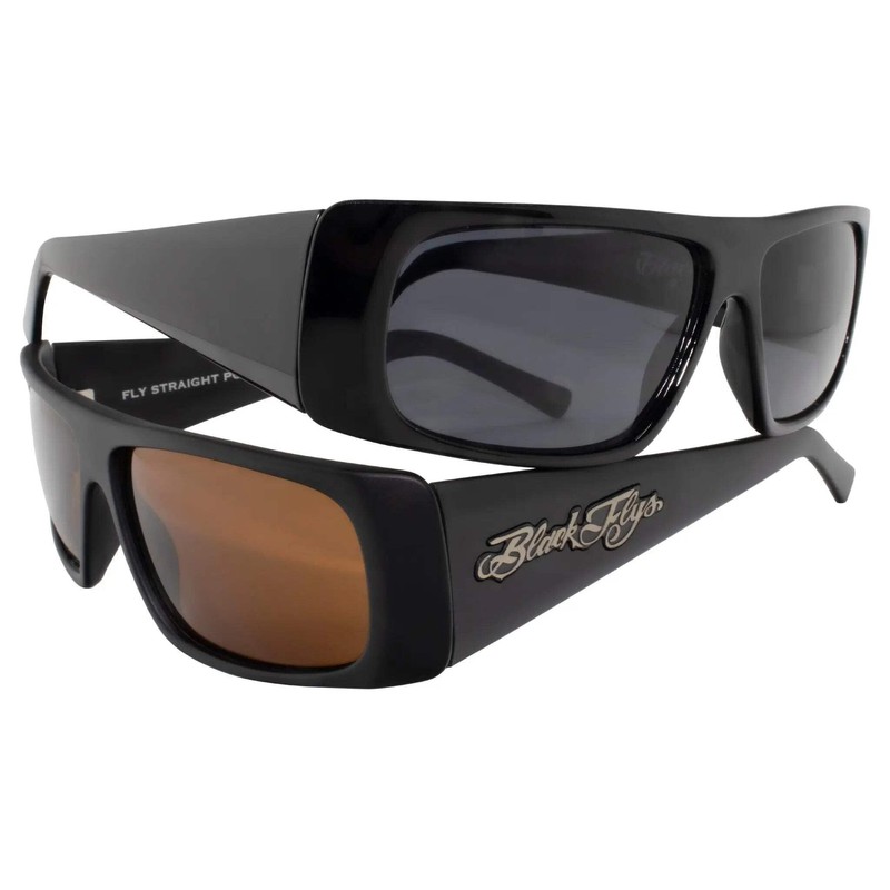 Black Flys Fly Straight Sunglass Shiny Black w/Smoke Polarized Lens