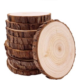 Unfinished Natural with Tree Bark Wood Slices 10 Pcs 11-12cm Disc Coasters Wood Coaster Pieces Craft Wood kit Circles Crafts Christmas Ornaments DIY Crafts with Bark for Crafts Rustic Wedding ORN