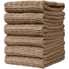 Bumble Towels Pack of 6 Large Tea Towels / 16" x 28" / 40 x 71 cm / 6 Hand Towels Ribbed and Checked / Cotton Towels / Coordinating Tea Towel Sets / Elegant and Soft (Brown)