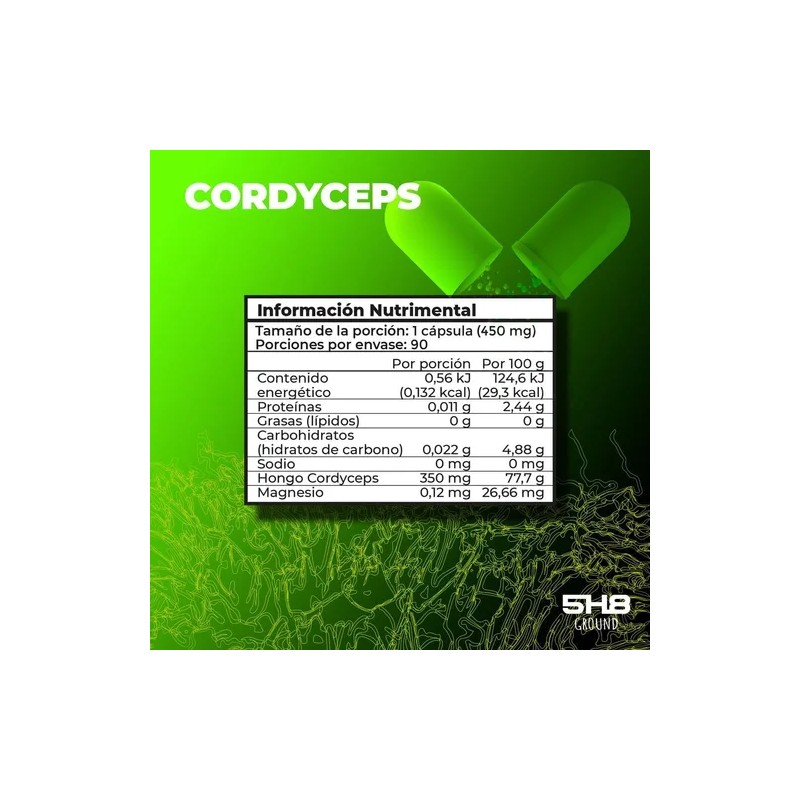 5h8 Hongo Cordyceps Energía Y Vitalidad 90 Cápsulas 400mg Sabor