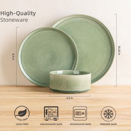 GBHOME Stoneware Dinnerware Sets for 4,Round Reactive Glaze Ceramic Plates and Bowls Set,Highly Scratch Resistant| Dishwasher & Microwave Safe Dishes Set,Service for 4(12Pcs)