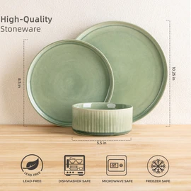 GBHOME Stoneware Dinnerware Sets for 4,Round Reactive Glaze Ceramic Plates and Bowls Set,Highly Scratch Resistant| Dishwasher & Microwave Safe Dishes Set,Service for 4(12Pcs)