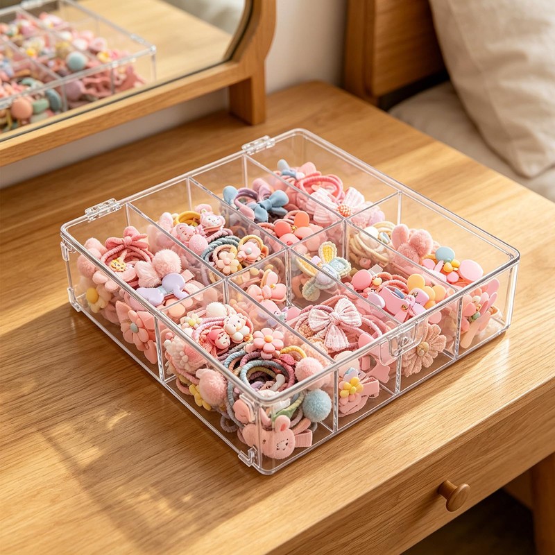 KKONHII Hair Accessories Organizer with Lid Clear Hair Tie Organizer