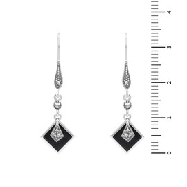 Esse Marcasite Sterling Silver Black Onyx & Marcasite Art Deco Long Drop Earrings