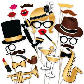 Party Photo Booth Props Photo Props Photo Box Accessories Mix Photo Accessories Wedding Photo Props Party Photo Booth Props for Birthdays, Valentine's Day with Sticks Pack of 20